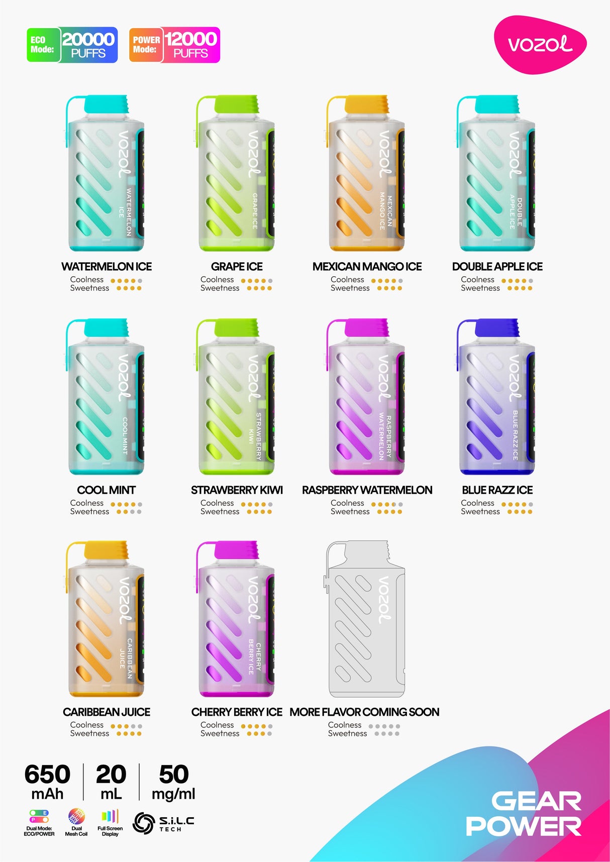 VOZOL Gear Power 20K Puffs Disposable Device - 20000 Puffs