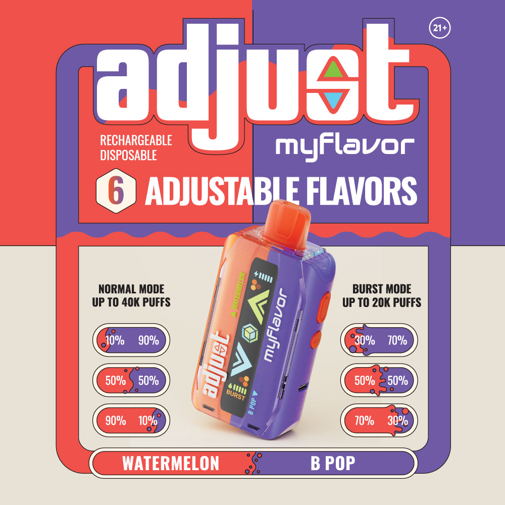 Adjust MyFlavor 40K Disposable – 40,000 puff device with dual tank flavor adjustment.