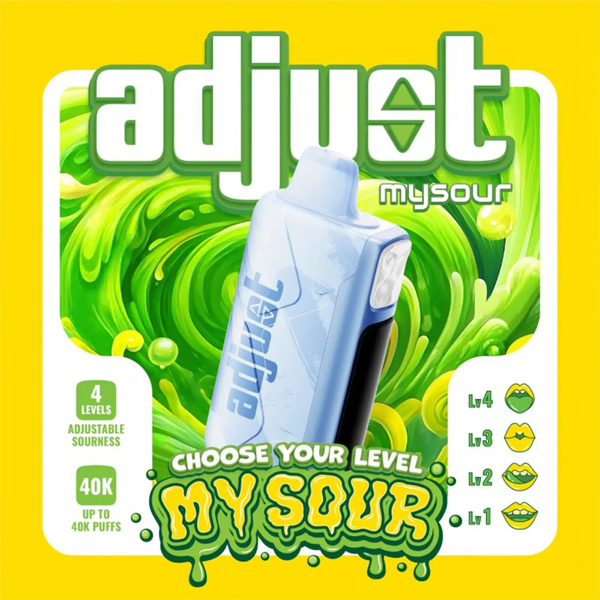 Adjust MySour 40K Disposable – 40,000 puff device with adjustable sour control.
