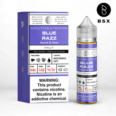BSX Vapor BSX Series Blue Razz E-Liquid featuring sweet and tart candy flavor in a 60mL bottle.