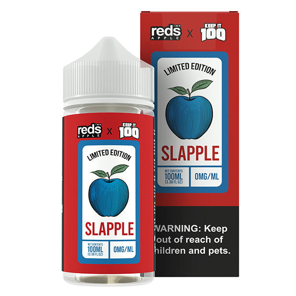 7 Daze Reds Apple x KEEP IT 100 Slapple 100ML e-liquid with apple juice and blue raspberry slushie flavor profile.