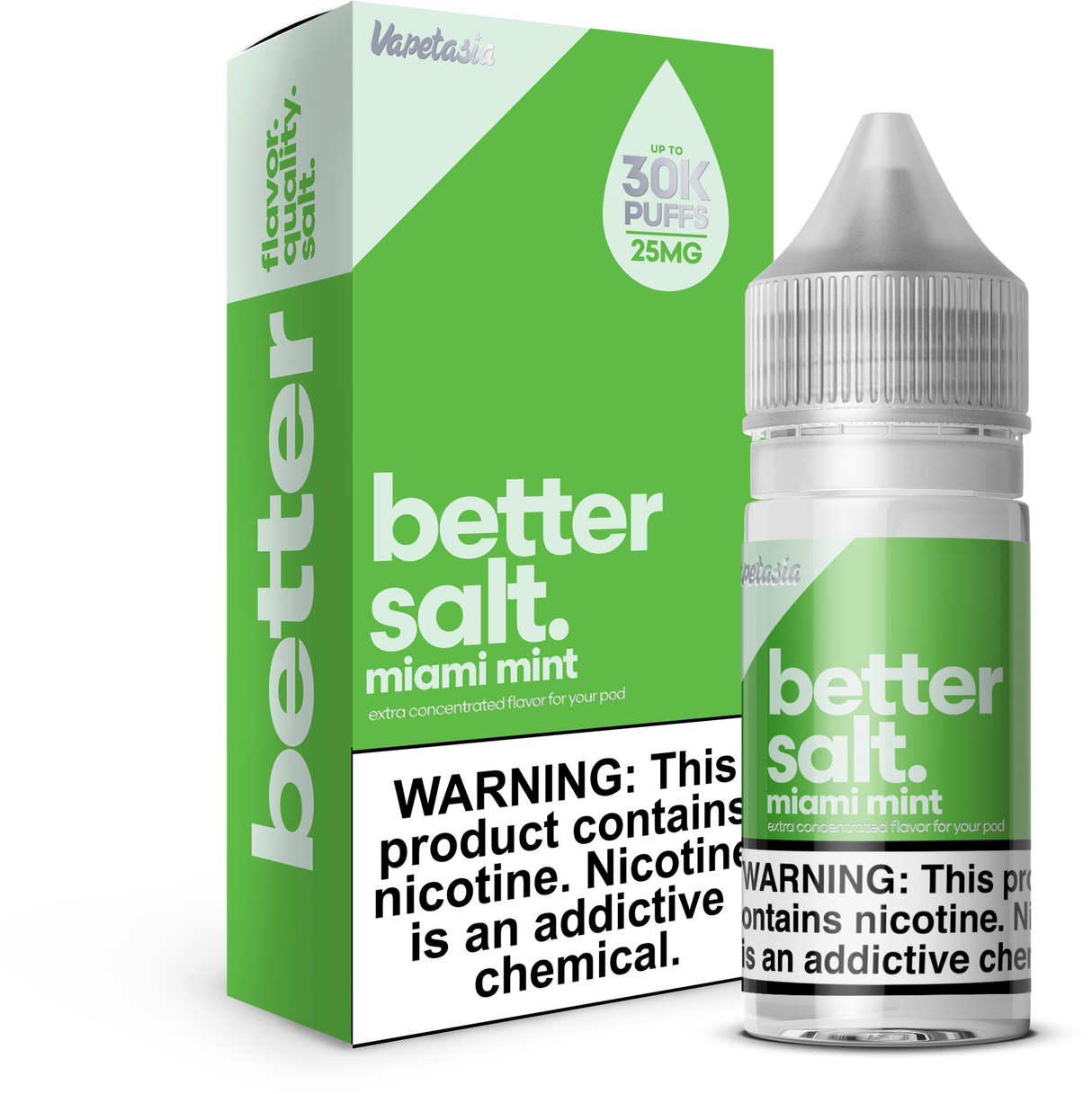 Better Salt Miami Mint 30ML nicotine salt e-liquid with cool spearmint flavor profile.