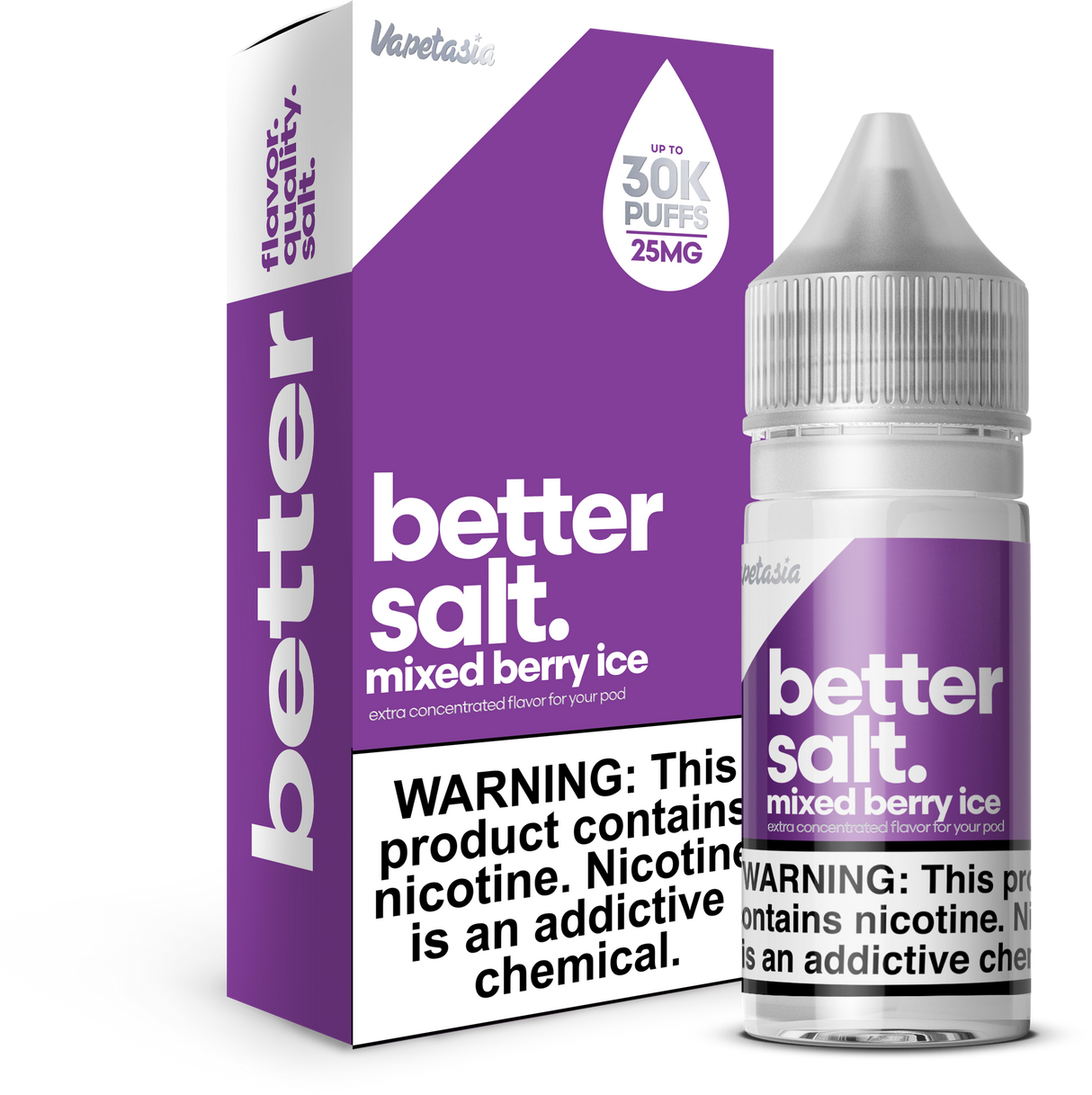 Better Salt Mixed Berry Ice 30ML nicotine salt e-liquid blends strawberry, blueberry, raspberry, and icy menthol flavor. Perfect for pod systems. Shop now.