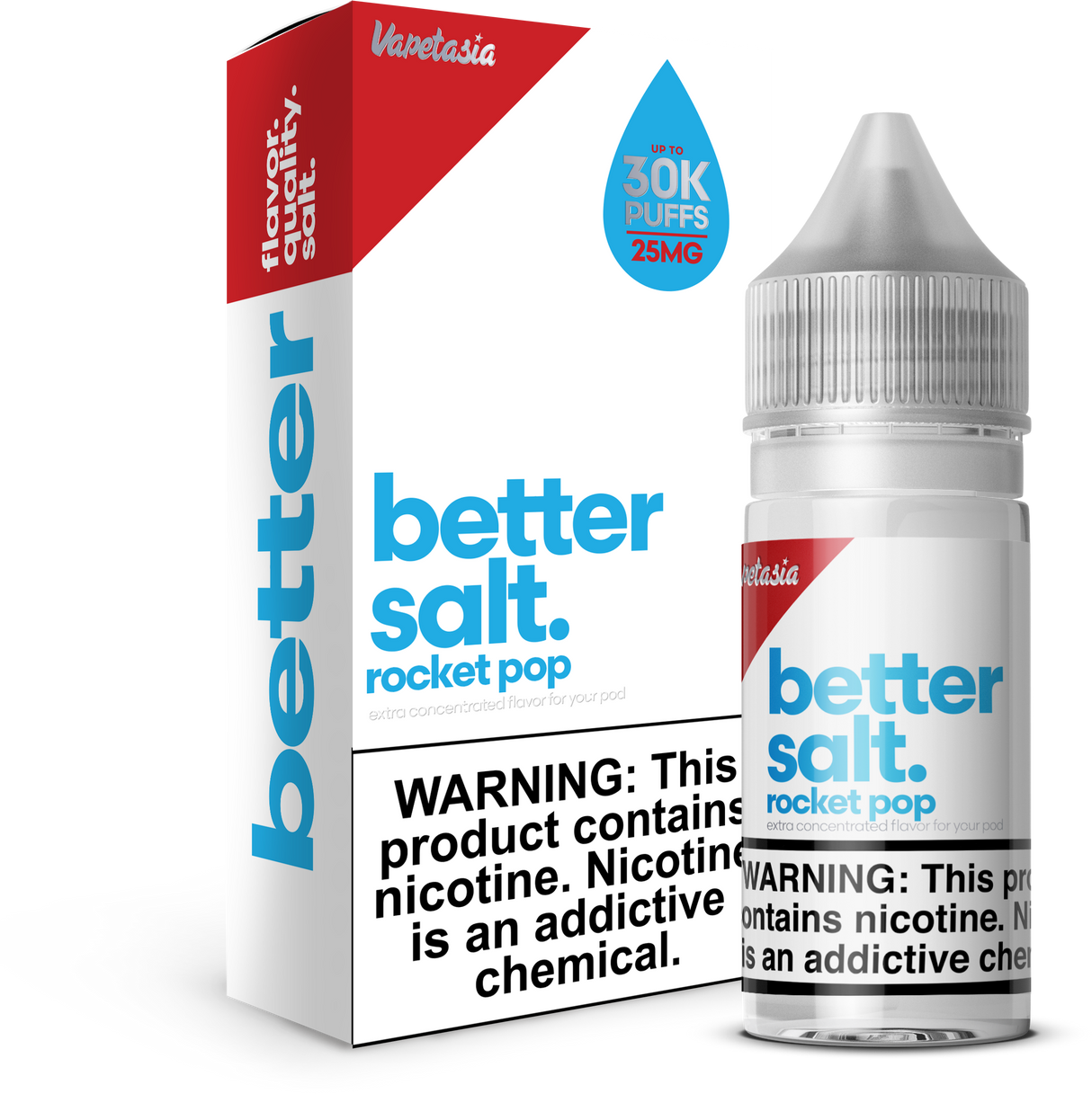 Better Salt Rocket Pop 30ML nicotine salt e-liquid with cherry, lemon, blue raspberry, and icy flavor.