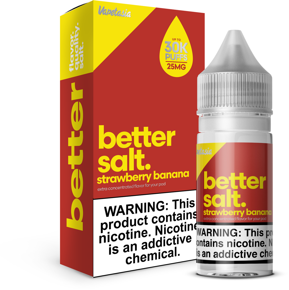 Better Salt Strawberry Banana 30ML nicotine salt e-liquid with sweet strawberry and banana flavor profile.