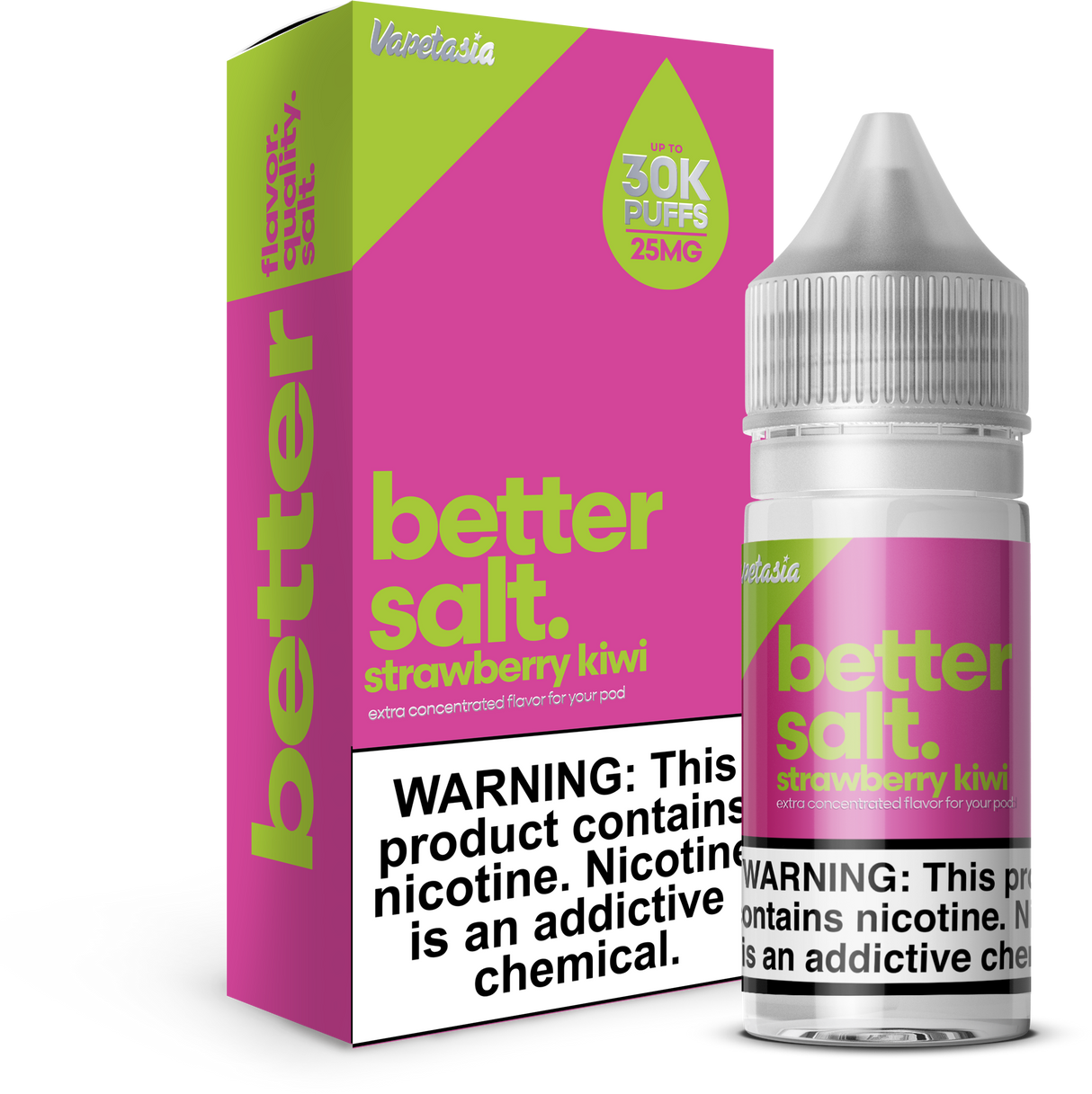 Better Salt Strawberry Kiwi 30ML nicotine salt e-liquid with sweet strawberry and kiwi fruit flavor.