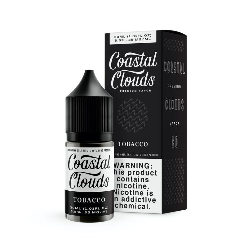 Coastal Clouds SALT Tobacco 30ML nicotine salt e-liquid with rich and robust tobacco flavor profile.