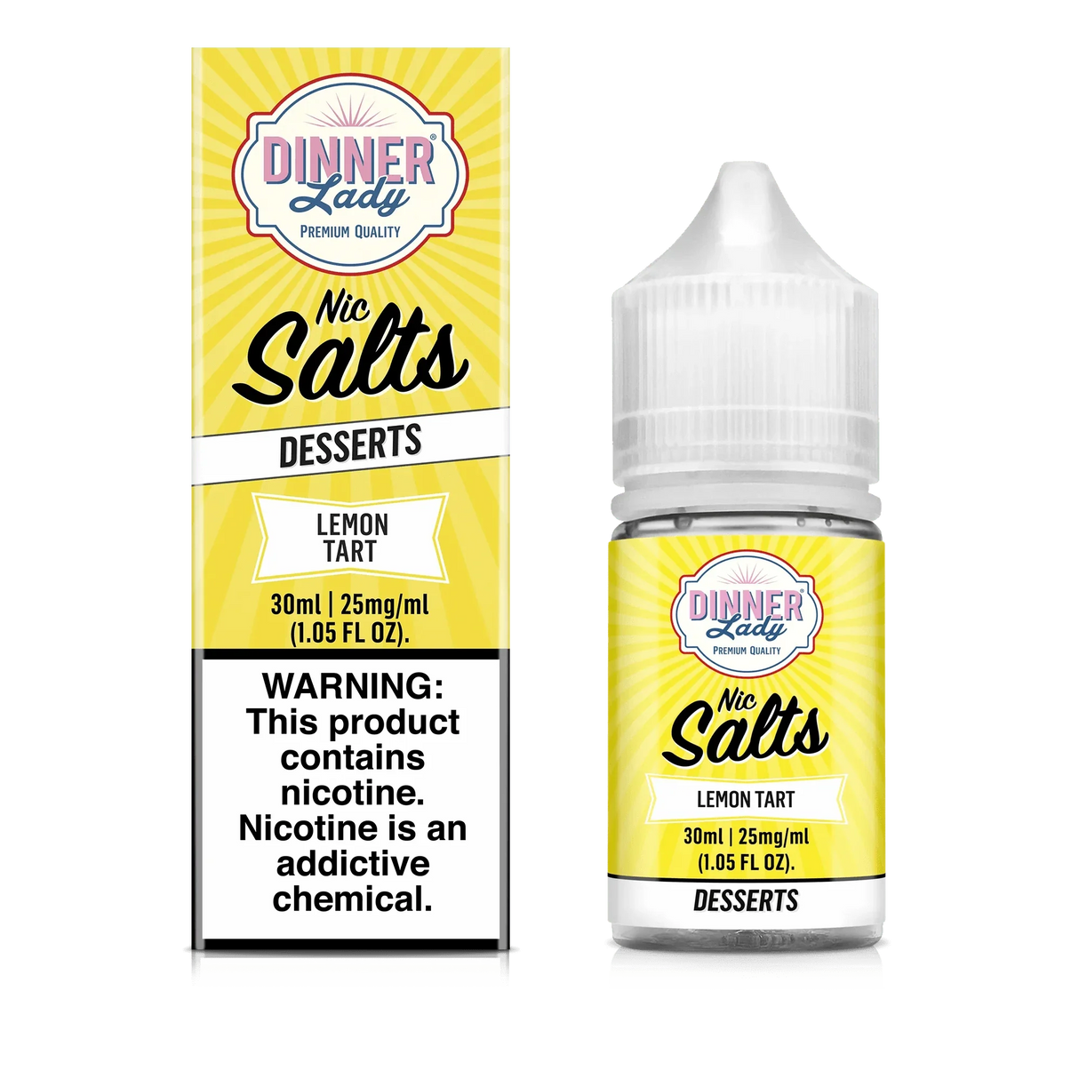 DINNER Lady Nic Salt Lemon Tart 30ML e-liquid with lemon curd, meringue, and pastry flavor profile.