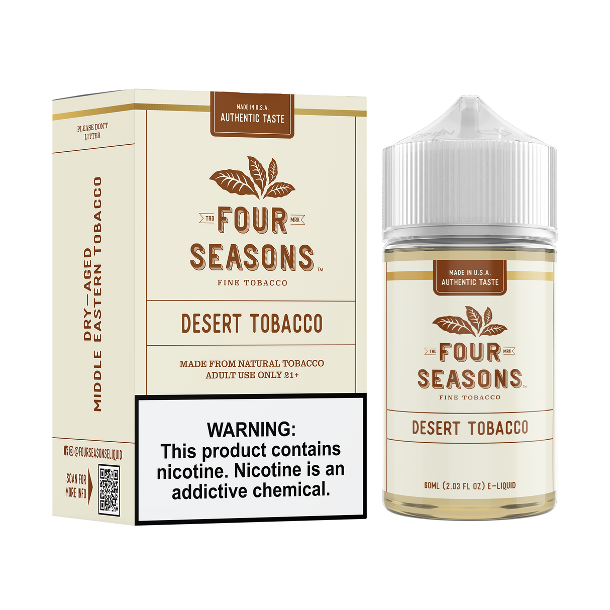 FOUR SEASONS Desert Tobacco 60ML e-liquid with smooth Middle Eastern tobacco flavor and subtle sweet finish.
