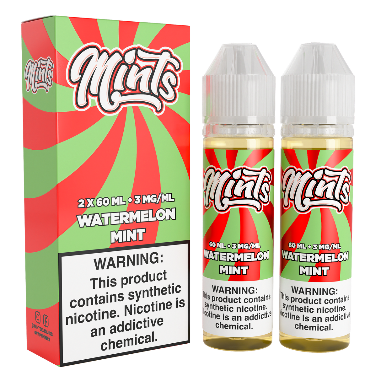 Mints Vape Co Watermelon Mint 120ML e-liquid twin pack with sweet watermelon and mint flavor profile.
