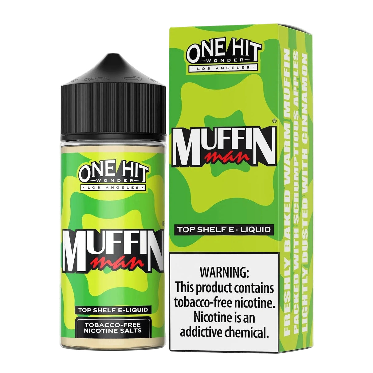 ONE HIT WONDER Muffin Man 100ML e-liquid featuring sweet apple and warm cinnamon muffin flavor.