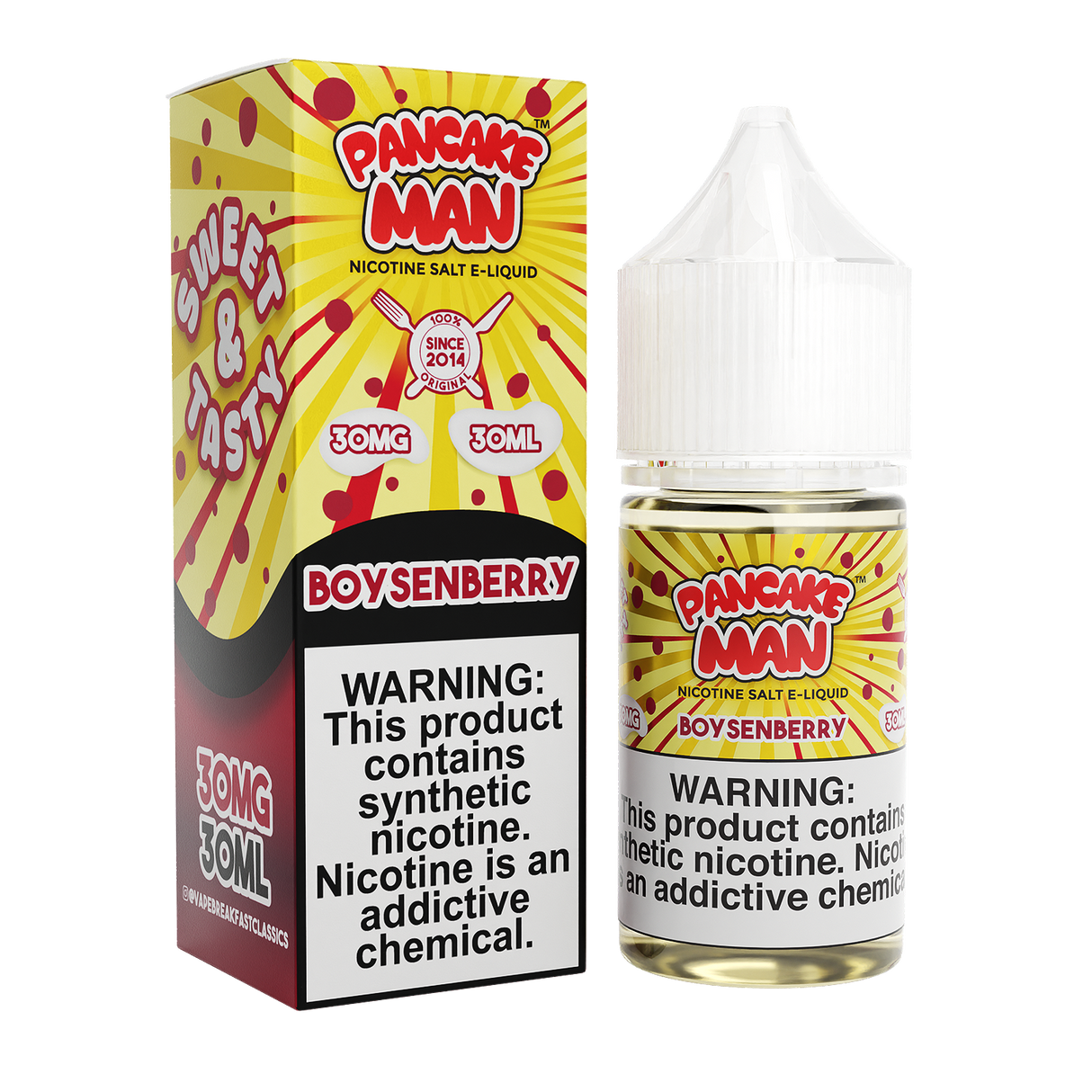 PANCAKE MAN SALT Boysenberry 30ML nicotine salt e-liquid featuring fluffy pancakes and mixed berry flavor.