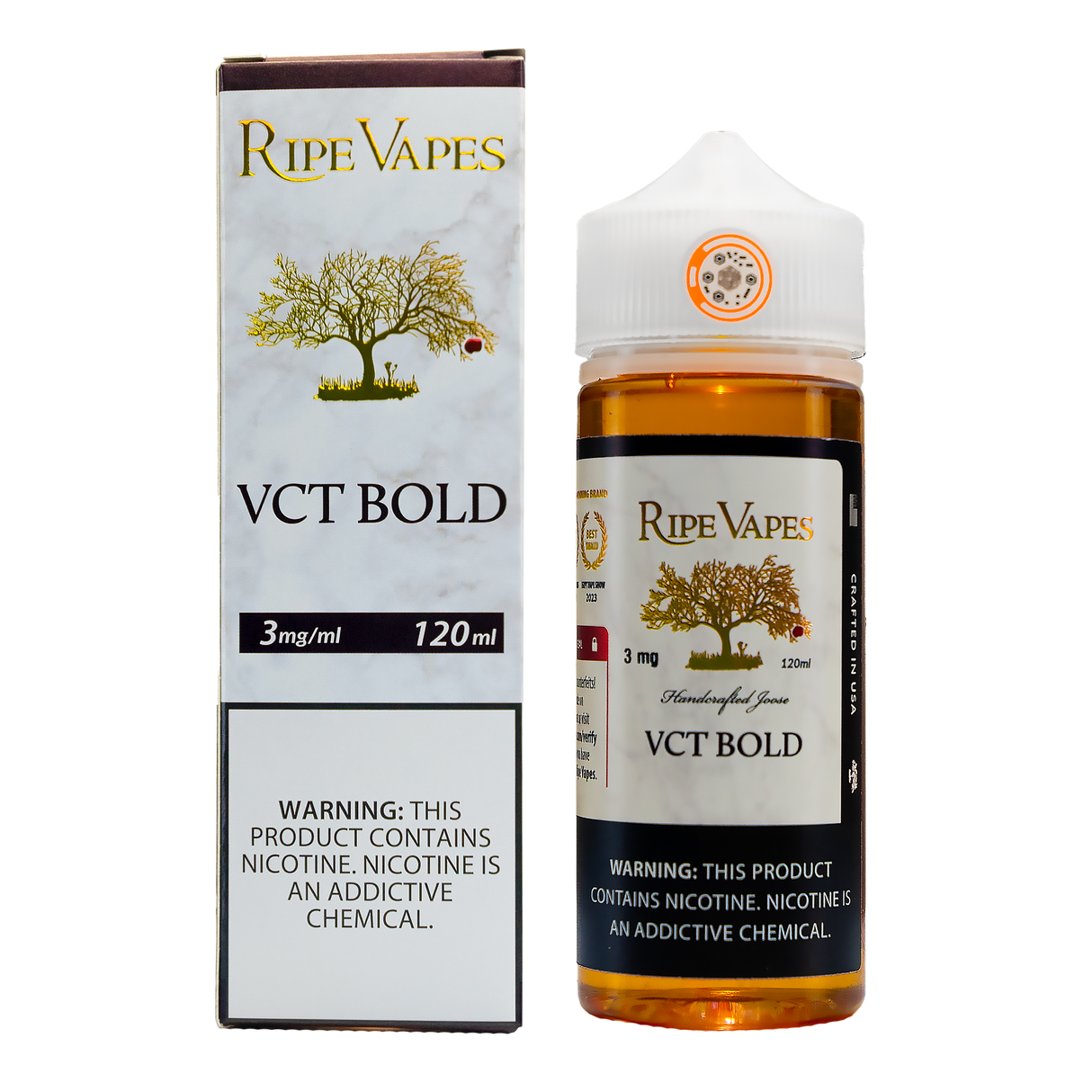 Ripe Vape VCT Bold 120ML e-liquid with bold tobacco flavor and smooth vanilla finish.