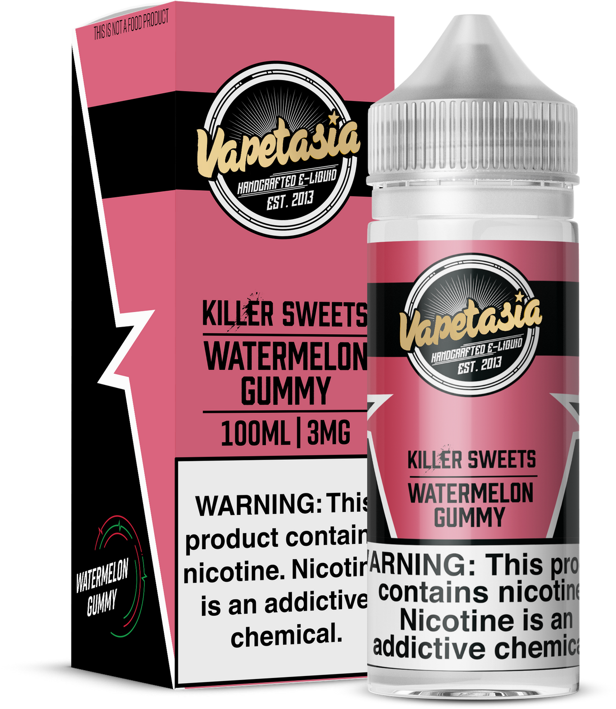 VAPETASIA Killer Sweets Watermelon Gummy 100ML e-liquid with sweet watermelon candy flavor.
