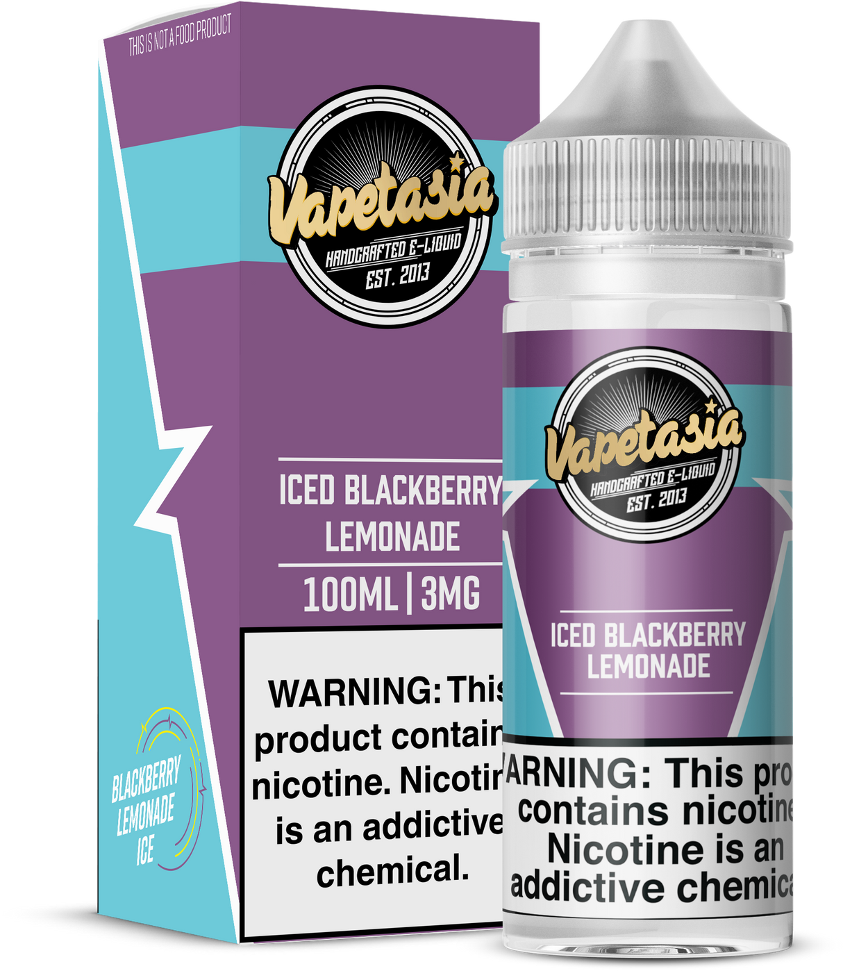 Vapetasia ICED Blackberry Lemonade 100ML e-liquid with blackberry, lemonade, and menthol flavor profile.