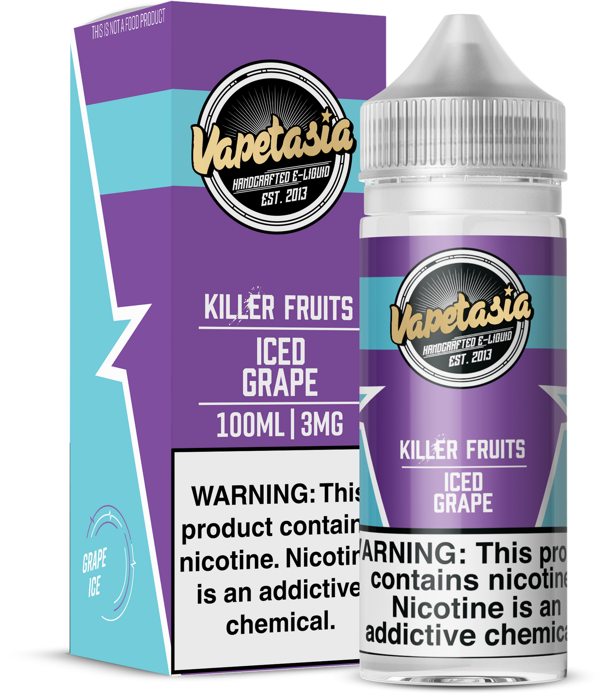 Vapetasia Killer Fruits ICED Grape 100ML e-liquid with sweet grape and icy menthol flavor profile.