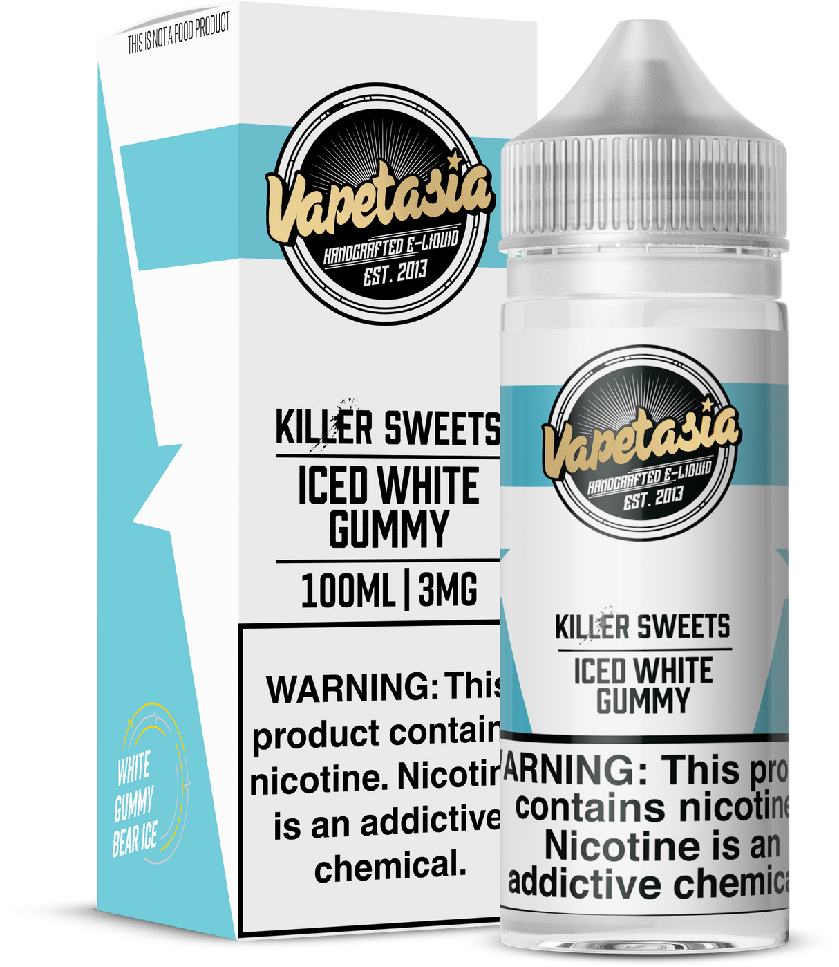 Vapetasia Killer Sweets Iced White Gummy 100ML e-liquid with pineapple gummy candy and icy menthol flavor.