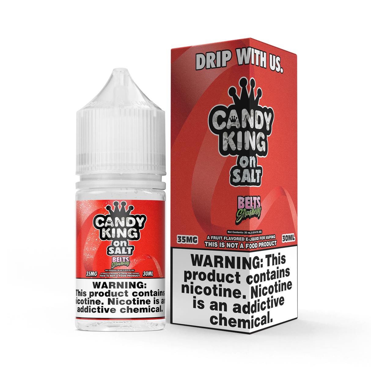 CANDY KING on SALT – Belts Strawberry 30ML Bottle – Sour Strawberry Gummy Nic Salt Vape Juice