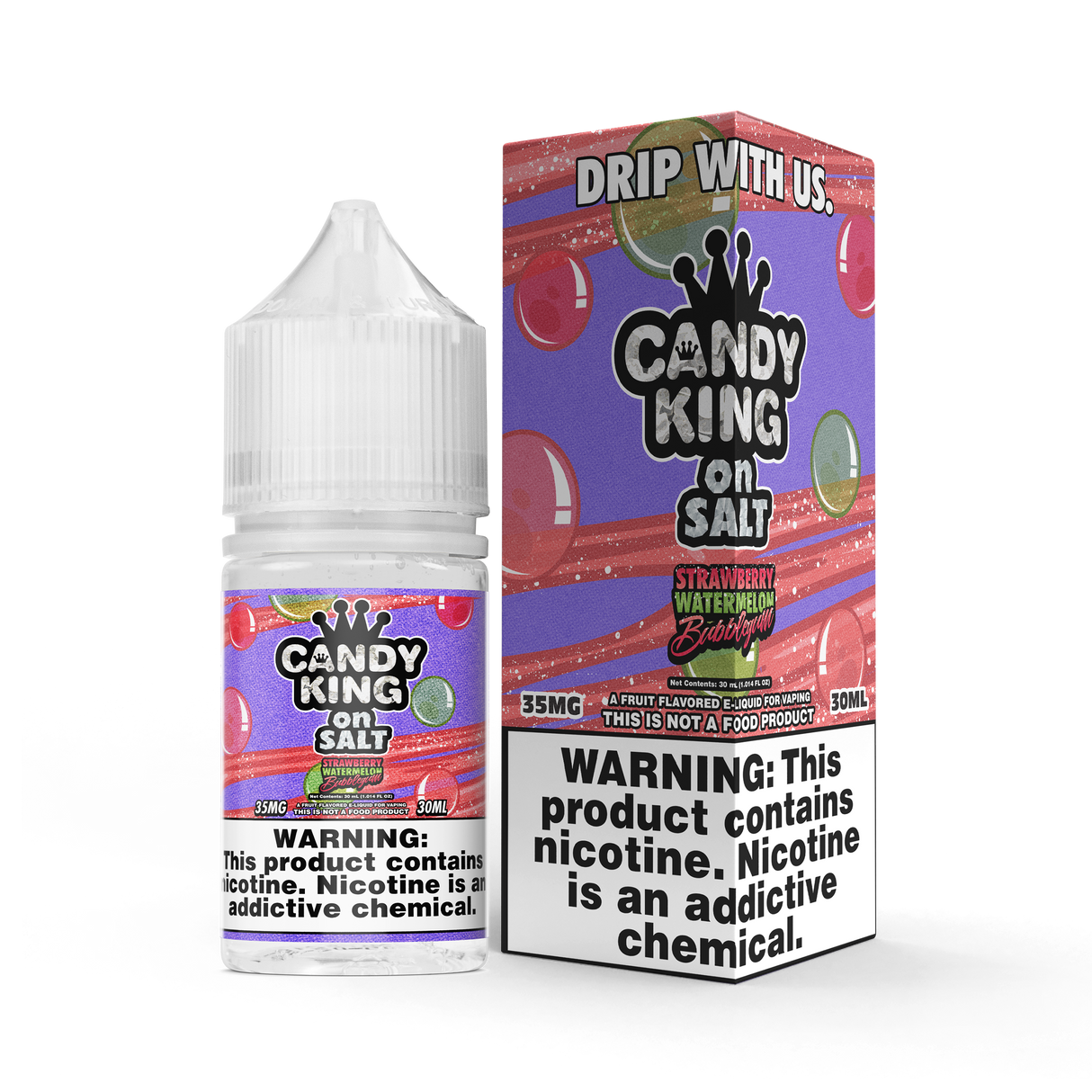 CANDY KING on SALT – Strawberry Watermelon Bubblegum 30ML Bottle – Fruity Bubblegum Nic Salt E-Liquid
