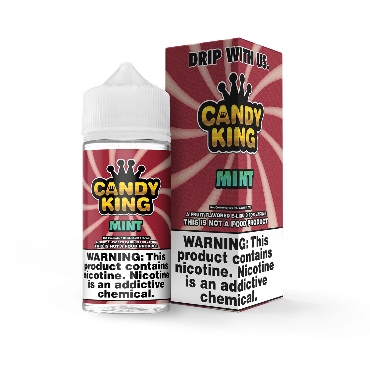 Candy King Mint 100mL e-liquid bottle featuring a crisp and refreshing mint flavor profile.