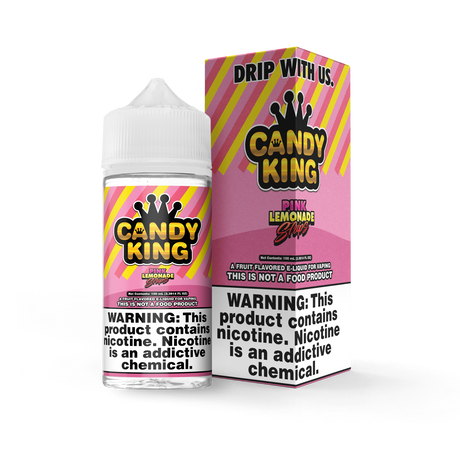 Candy King Pink Lemonade Strips 100mL e-liquid bottle featuring a zesty and tangy pink lemonade candy flavor.