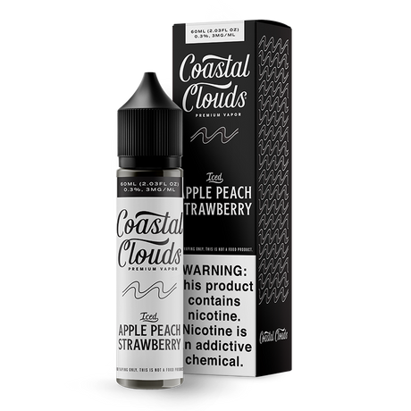 Coastal Clouds Iced Apple Peach Strawberry 60mL E-Liquid featuring crisp apples, juicy peaches, sweet strawberries, and icy menthol in a 70/30 VG/PG blend.