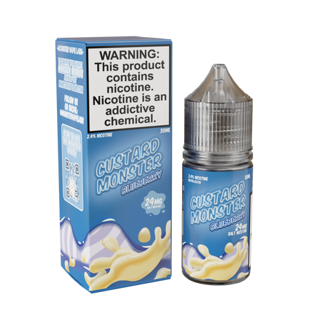 Custard Monster Salt - Blueberry 30ML E-Liquid bottle, showing a creamy custard and blueberry blend.