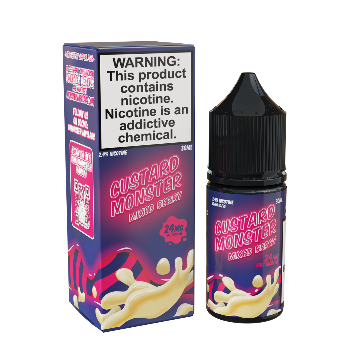 Custard Monster Salt – Mixed Berry – 30mL nicotine salt e-liquid with sweet mixed berries and smooth vanilla custard flavor.