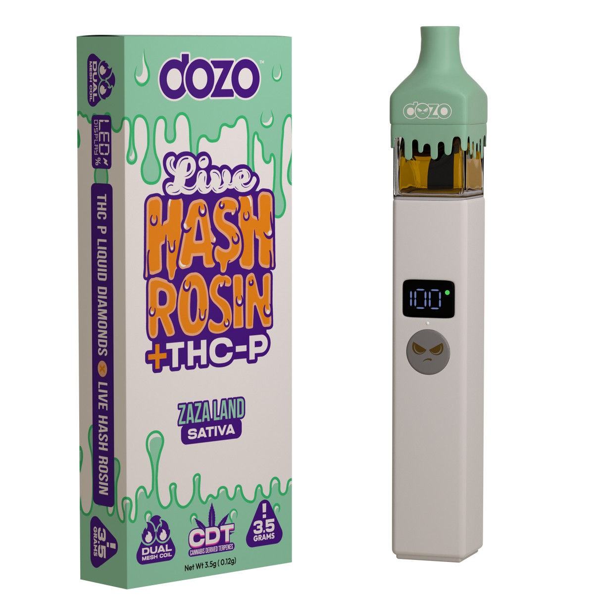 Dozo Live Hash Rosin + THC-P Disposable – 3.5g high-potency solventless extract.