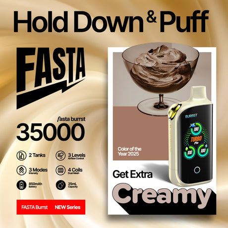 FASTA Burrst 35000 "CREAMY" Special Edition Disposable Device with 35,000 Puffs and 2.7-inch screen.