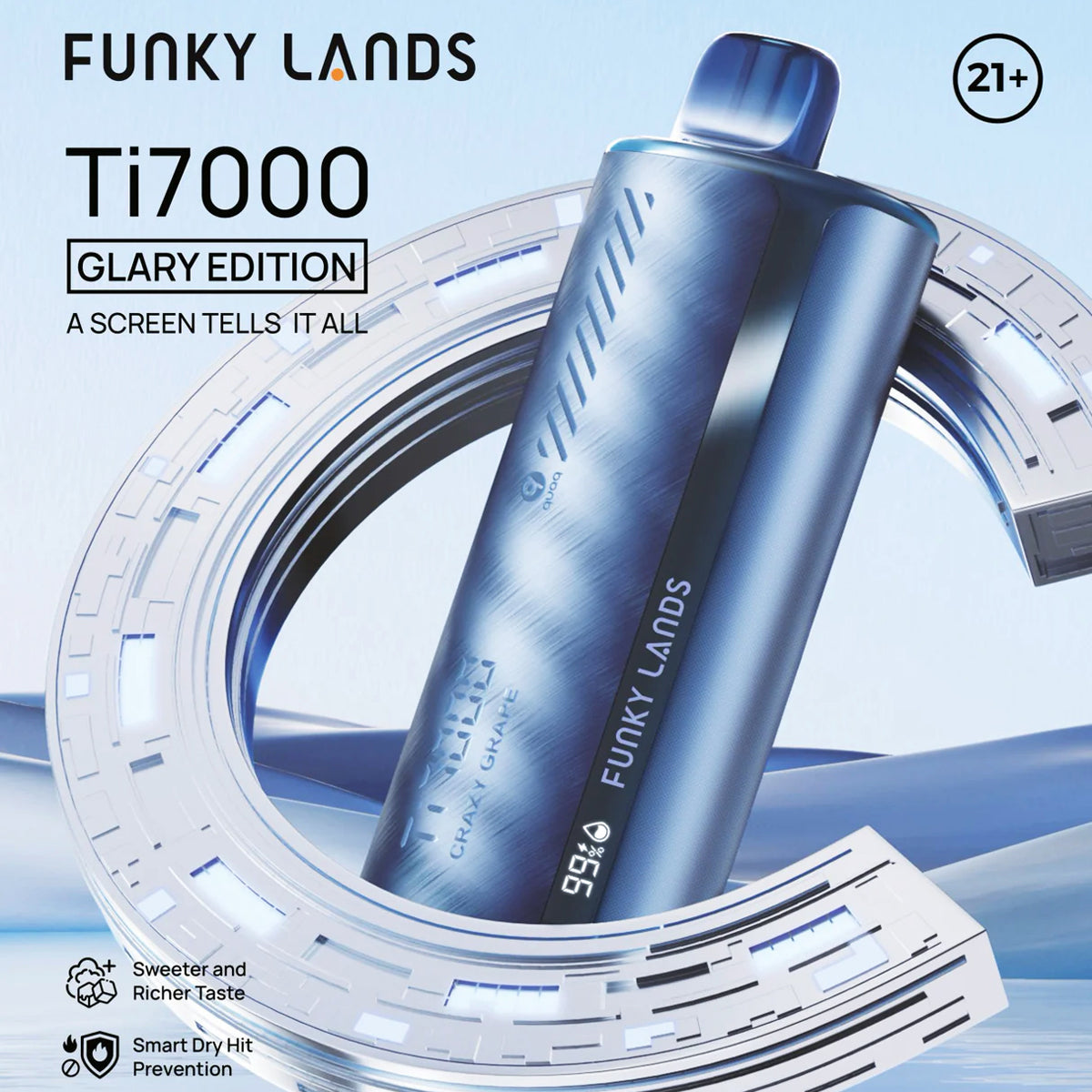 FUNKY LANDS Ti7000 Glary Edition – 7000 puff device with smart screen display.