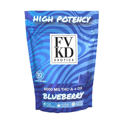 FVKD Exotics High Potency Gummies – 6,000mg pouch with 600mg per gummy.