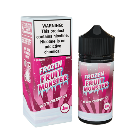 Frozen Fruit Monster Black Cherry Ice 100mL e-liquid bottle featuring sweet black cherries and icy menthol fusion.
