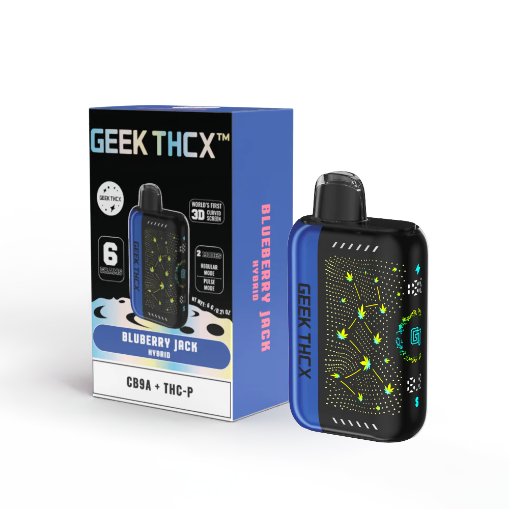 GEEK THCX Pulse X Disposable Vape – 6G CB9-A & THC-P, 3D Curved Galaxy Screen, Dual Mesh Coil, Rechargeable Type-C Battery.