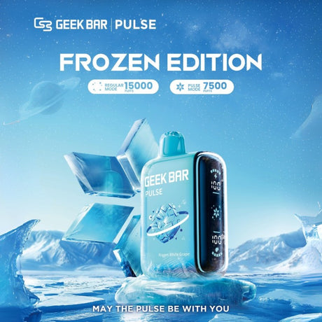Geek Bar Pulse 15K Frozen Edition Disposable Device with 15,000 puffs and frosty fruit flavor blend.