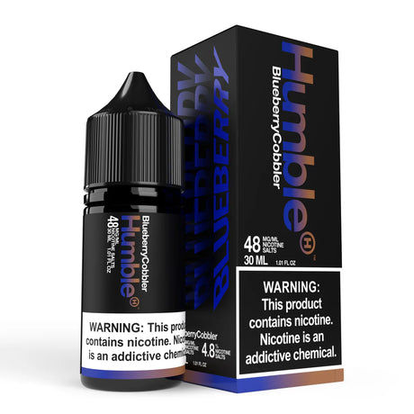 30mL Humble Juice Co Humble Crumble Blueberry Cobbler Nicotine Salt bottle with child-resistant cap.