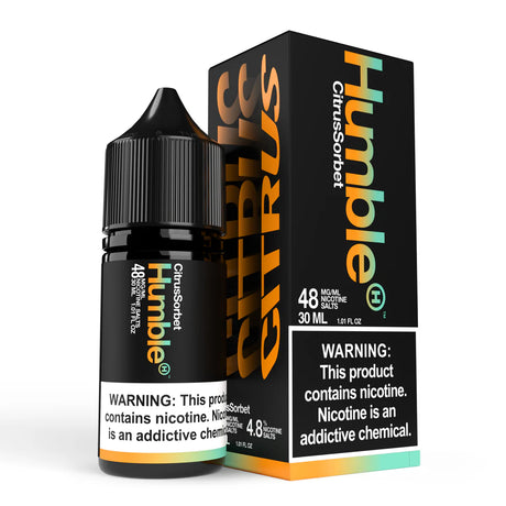 Humble Juice Co Humble VTR Citrus Sorbet Nicotine Salt 30mL bottle with child-resistant cap.