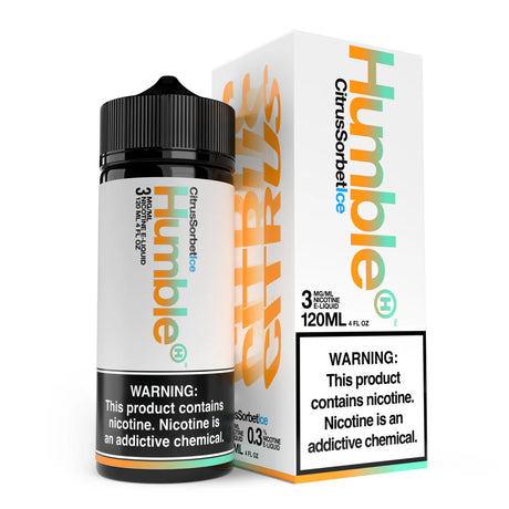 Humble Juice Co VTR ICE Citrus Sorbet Ice E-Liquid 120mL bottle with child-resistant cap.
