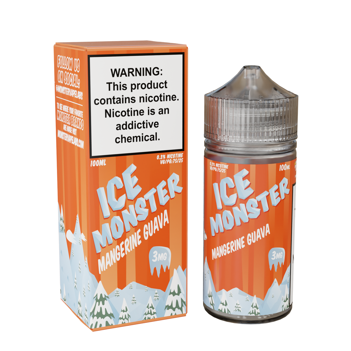 Ice Monster Mangerine Guava E-Liquid featuring tangerine, guava, and menthol in a 100mL unicorn bottle.