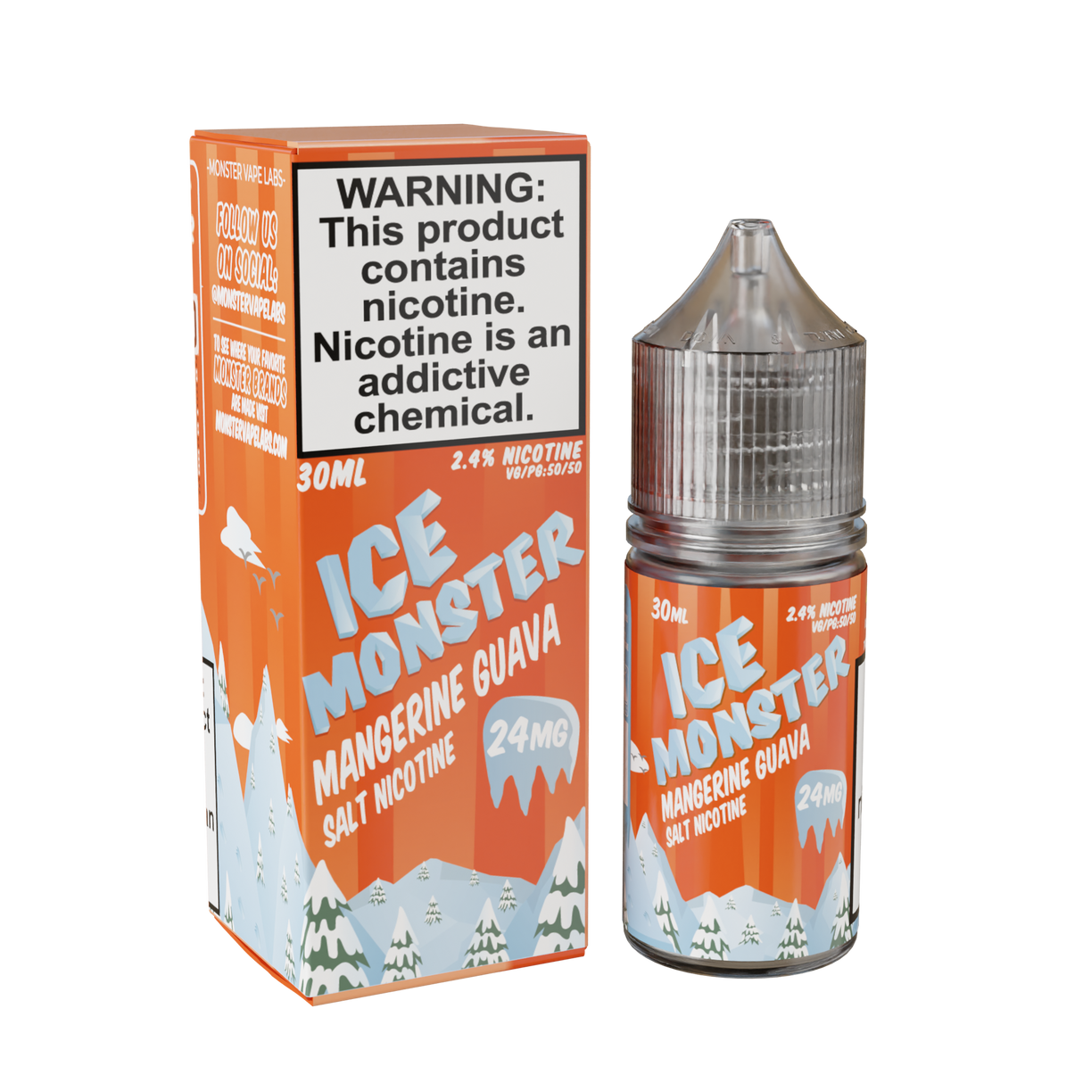 Ice Monster Salt – Mangerine Guava – 30mL nicotine salt e-liquid featuring juicy mango, zesty tangerine, tangy guava, and a refreshing menthol exhale.