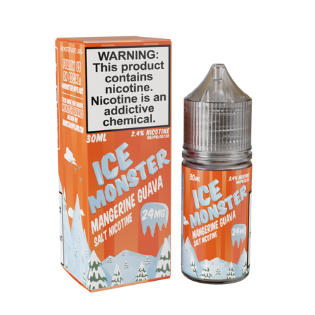 Ice Monster Salt – Mangerine Guava – 30mL nicotine salt e-liquid featuring juicy mango, zesty tangerine, tangy guava, and a refreshing menthol exhale.