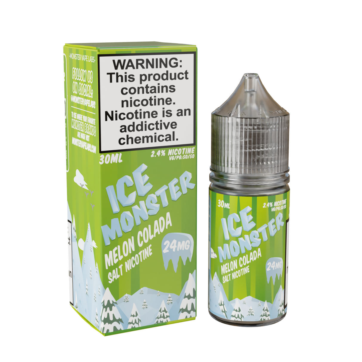 Ice Monster Salt – Melon Colada – 30mL nicotine salt e-liquid featuring juicy pineapple, creamy coconut, sweet melon, and a refreshing menthol exhale.