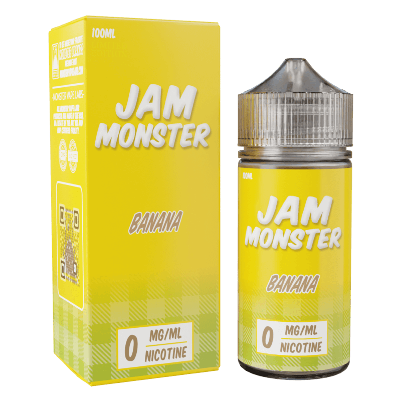 Jam Monster - Banana E-Liquid – Premium 100mL e-liquid with banana jam, butter, and toast flavor.