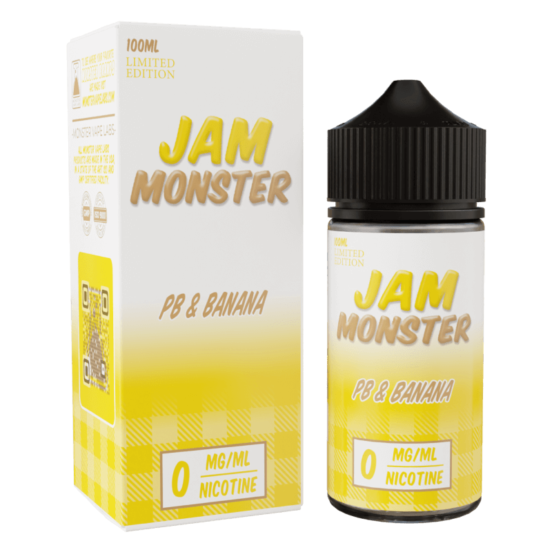 Jam Monster - PB & Banana E-Liquid – 100mL bottle with peanut butter and banana jam flavor.
