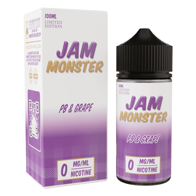 Jam Monster - PB & Grape – 100mL e-liquid featuring peanut butter and grape jam flavor for smooth, bold clouds.