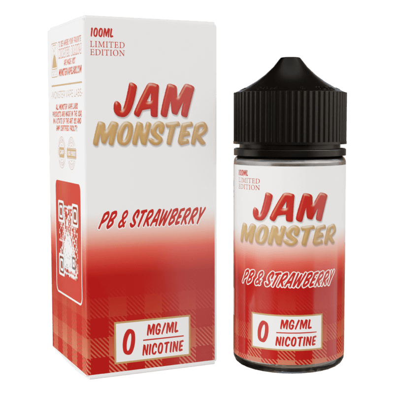 Jam Monster - PB & Strawberry – 100mL e-liquid with peanut butter and strawberry jam flavor for smooth, bold clouds.