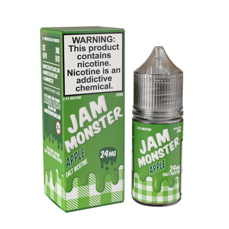Jam Monster Salt – Apple – 30mL nicotine salt e-liquid featuring sweet apple jam, buttery toast, and a smooth finish.