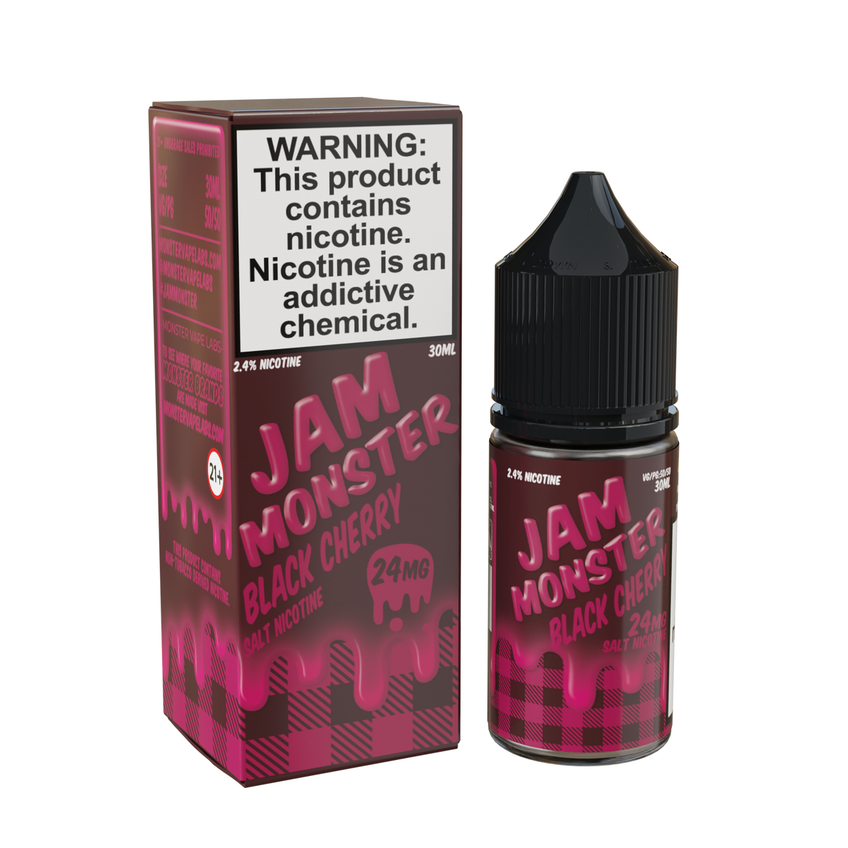 Jam Monster Salt – Black Cherry – 30mL nicotine salt e-liquid featuring sweet and tart black cherry jam, buttery toast, and a smooth finish.