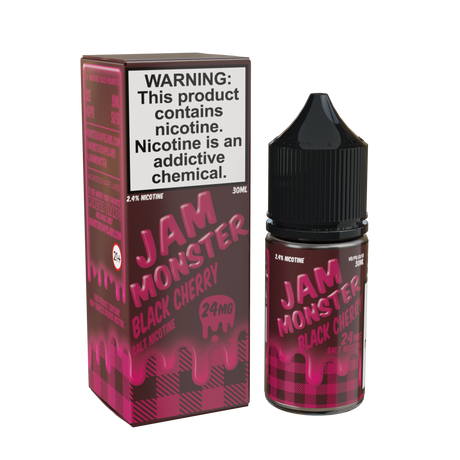 Jam Monster Salt – Black Cherry – 30mL nicotine salt e-liquid featuring sweet and tart black cherry jam, buttery toast, and a smooth finish.