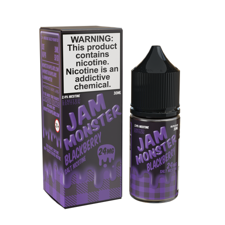 Jam Monster Salt – Blackberry – 30mL nicotine salt e-liquid featuring sweet and tart blackberry jam, buttery toast, and a smooth finish.